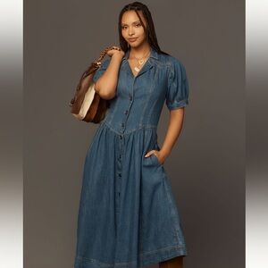 Anthropologie Pilcro Short-Sleeve Denim Midi Shirt Dress NWT